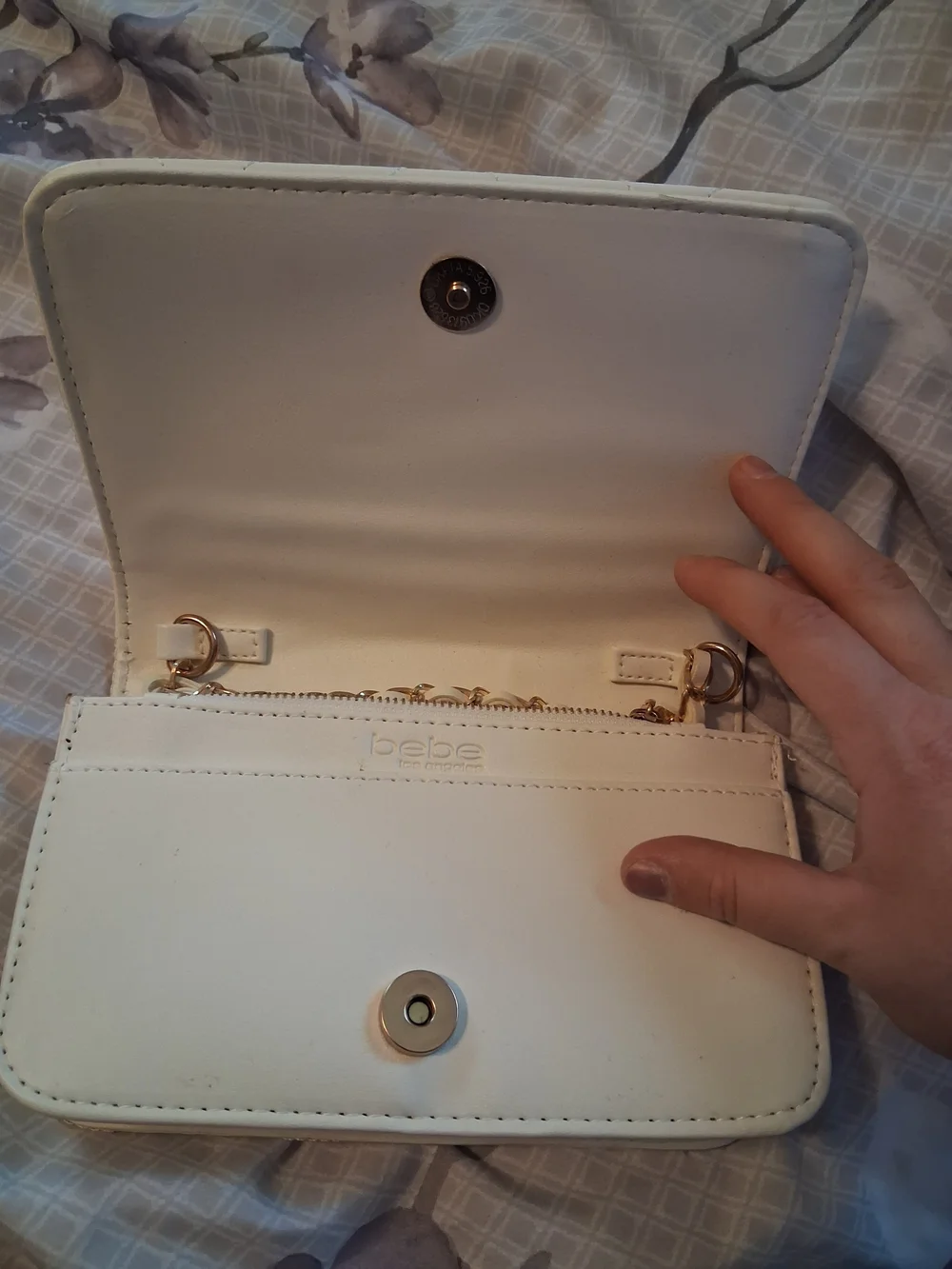 bebe Cream Quilted Crossbody Wallet with Gold Plate